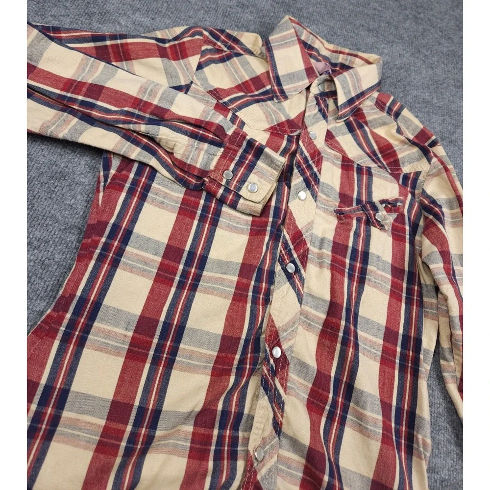 Vintage Faded Glory Pearl Snap Shirt Men's Large Plaid Western Cotton USA